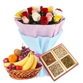 Mix Roses Bunch & Mix Dry Fruit With Mix Fruits